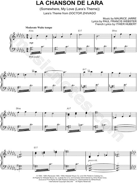 "La Chanson de Lara (Lara's Theme)" from 'Doctor Zhivago' Sheet Music in Ab Minor - Download ...