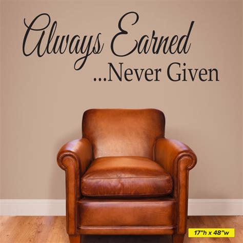 Always Earned, Never Given, Wall Decal, 0223, Motivational Quote – Wall ...