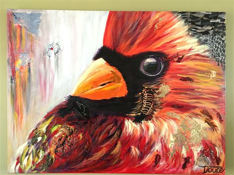 Bird, painting, cardinal