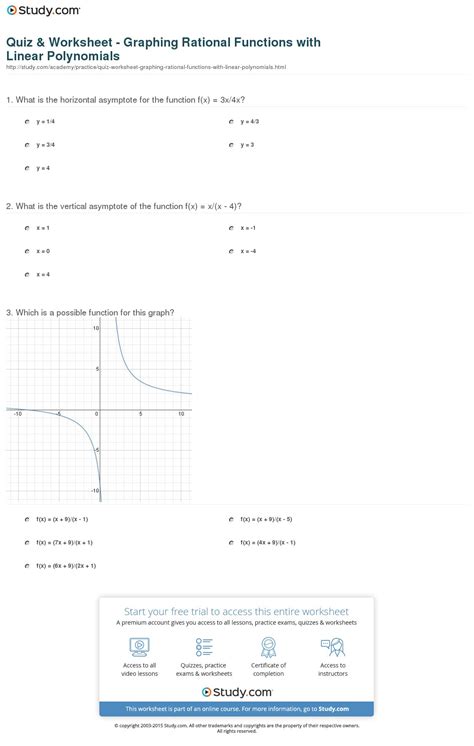 Quiz Worksheet Graphing Rational Functions With Linear — db-excel.com