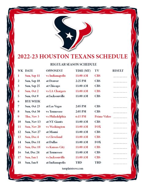 Houston Texans 2024 Schedule Printable Pdf - Mella Siobhan