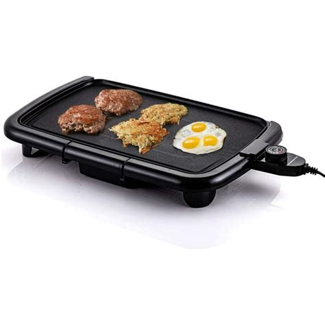 Ovente Electric Indoor Kitchen Griddle 16 x 10 Inch Nonstick Flat Cast Iron Grilling Plate, 1200 ...