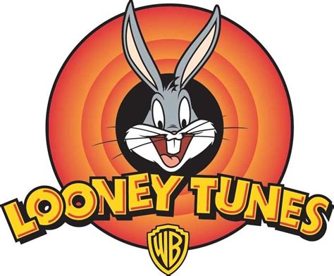 the looney tunes logo is shown in red and yellow with an image of a ...