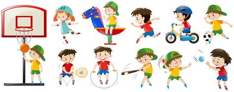 Children playing different sports and game 369550 Vector Art at Vecteezy