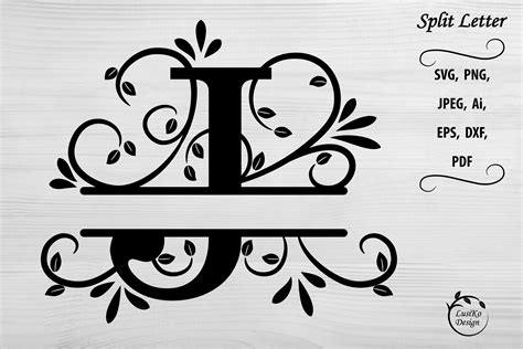 Letter J. Split monogram letter J. Floral alphabet SVG, DXF By LusiKo ...