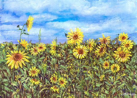 Sunflower Field Painting at PaintingValley.com | Explore collection of ...