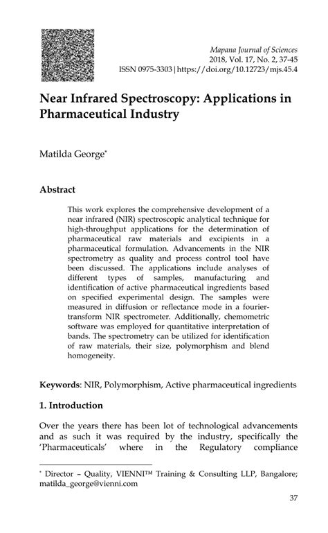 (PDF) Near Infrared Spectroscopy: Applications In Pharmaceutical Industry