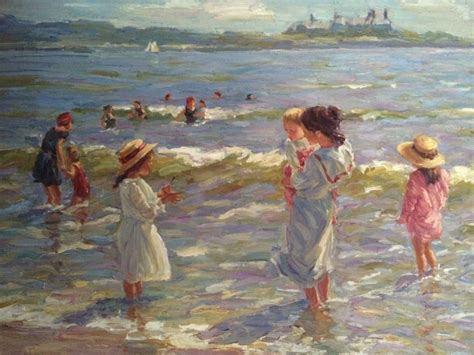 Brian Becken (1949- ) Impressionist Beach scene with Children “Baileys ...