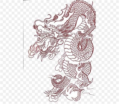 Black And White Tattoo Chinese Dragon Line Art Clip Art, PNG, 500x717px ...