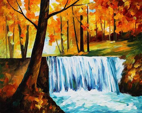 AUTUMN WATERFALL — oil painting on canvas