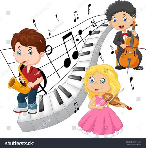 Little kids playing music with piano tone background | Ilustração da música, Brincadeiras para ...