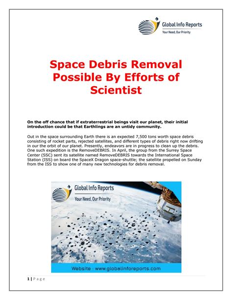 Space Debris Removal Possible By Efforts of Scientist by Global Info ...