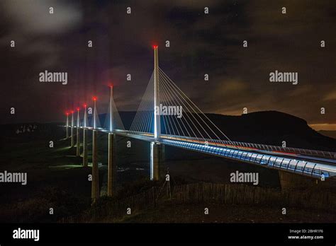 The Millau Viaduct in France at night Stock Photo - Alamy