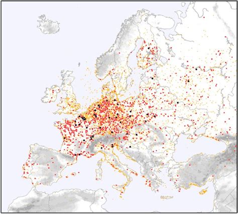 Locations of all tornado reports contained in the European Severe ...