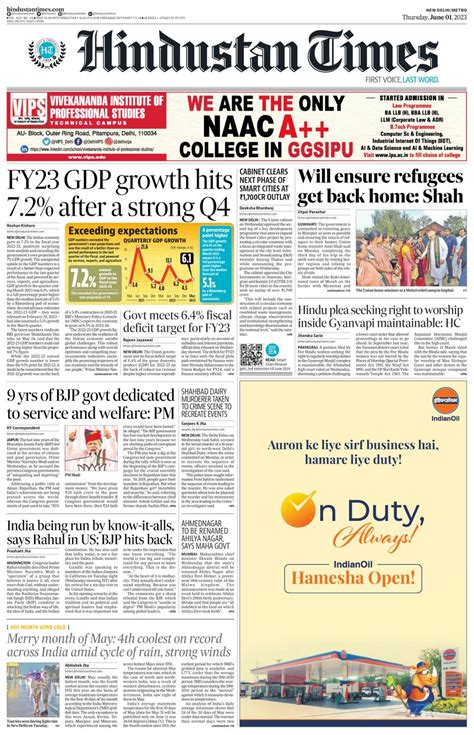 Hindustan Times Delhi-June 01, 2023 Newspaper - Get your Digital ...