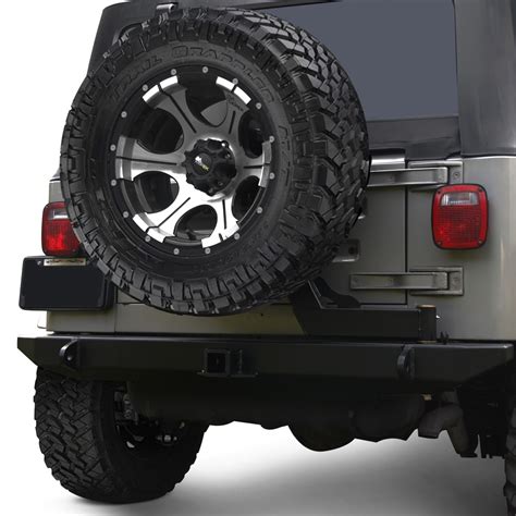 Hyline Offroad® - Jeep Wrangler 1987 Full Width Black Rear HD Bumper with Tire Carrier Mount