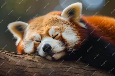 Premium AI Image | a red panda sleeping on a tree branch