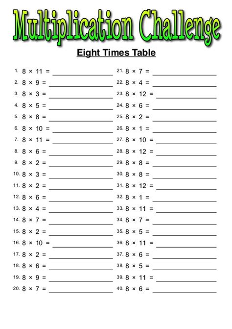 Printable 8 Times Table Worksheets Template Printable | Images and Photos finder