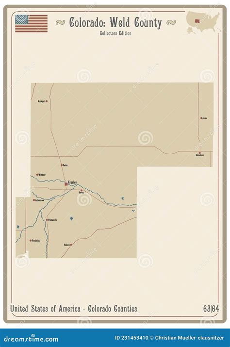 Map of Weld County in Colorado Stock Vector - Illustration of highway ...