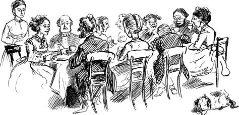 Group of men and women enjoying the dinner party, vintage illustration. 13794005 Vector Art at ...