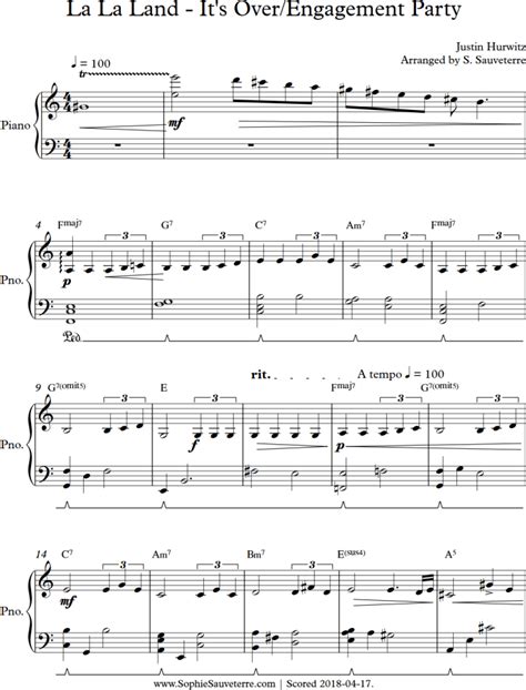 La La Land – Engagement Party – Sheet Music Arrangement for Simple Piano in C Major – Sophie ...