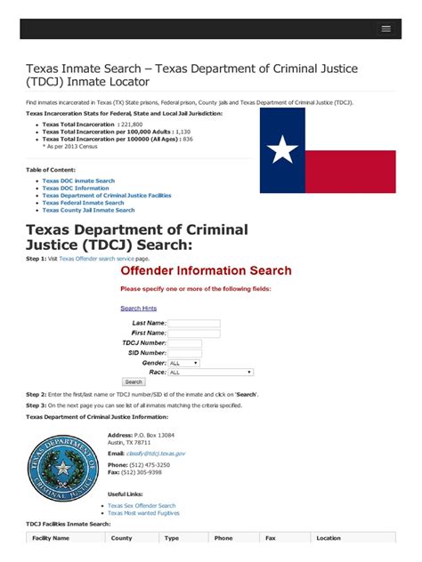 Texas Inmate Search Texas Department of Criminal Justice Tdcj Inmate Locator