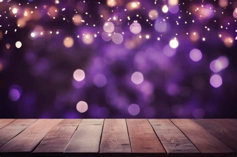 Premium AI Image | purple and white Bokeh pattern backgrounds with empty wood table front view ...