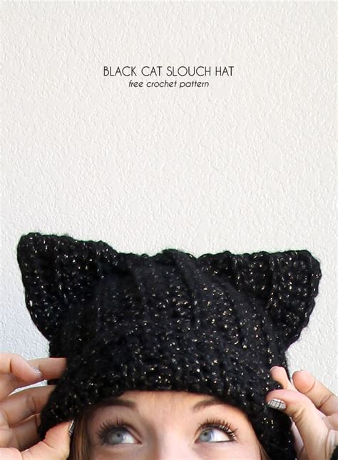 Black Cat Slouch Hat - Free Crochet Cat Hat Pattern - Persia Lou