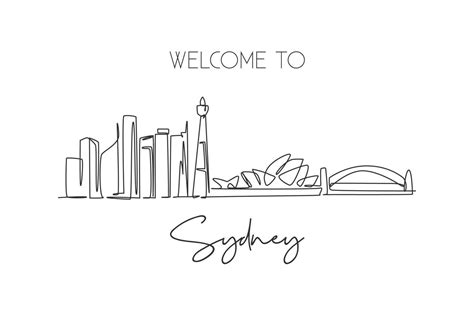 One continuous line drawing of Sydney city skyline, Australia. Beautiful landmark. World ...