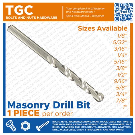 1PC 1/8 - 1 inches Masonry Drill Bit / Concrete Drill Bit TGC 1/8 5/32 3/16 1/4 5/16 3/8 7/16 1/ ...