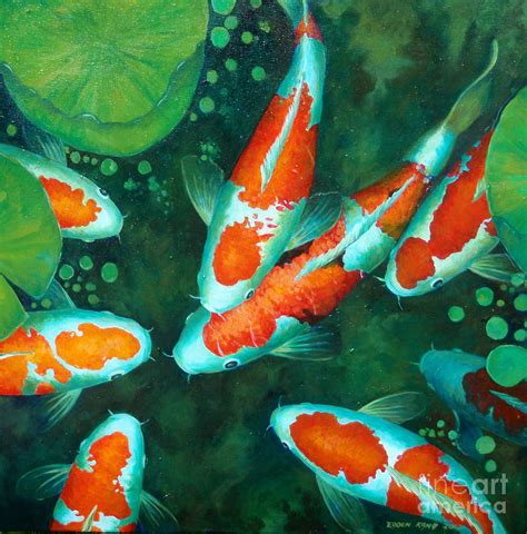 Auspicious Koi Pond 9 Painting by Edoen Kang