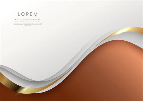 Abstract 3d template white on brown background with gold lines curved ...