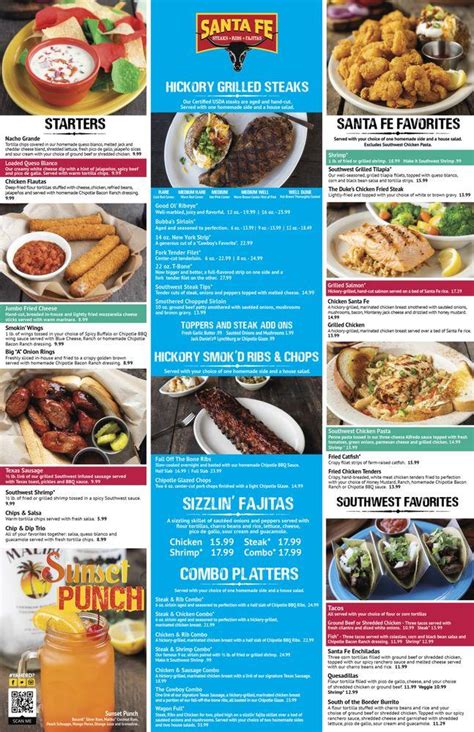 Menu at Santa Fe Cattle Company steakhouse, Albertville, US-431