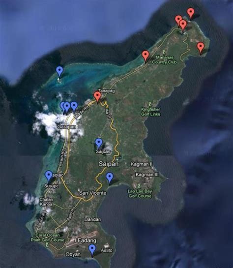 Map of Saipan with our northern tour highlighted | Saipan, South pacific islands, South pacific