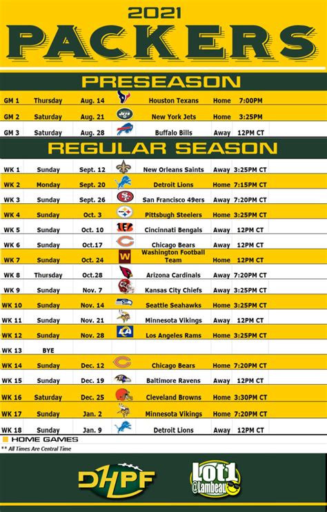 Packer Schedule 2022 Printable