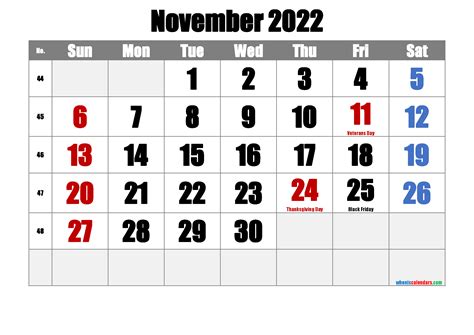 Free Printable November 2022 Calendar (PDF and PNG)