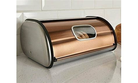 Copper & Stainless Steel Bread Box Roll Top 2 Loaf Capacity Bread Box W Window | Groupon