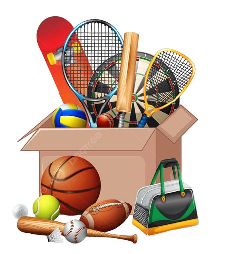 White Background With A Packed Cardboard Box Of Sports Equipment Vector, Cardboard, Dartboard ...