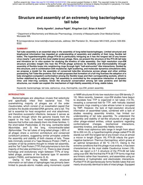 (PDF) Structure and assembly of an extremely long bacteriophage tail tube