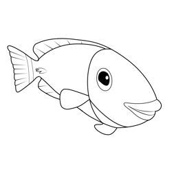 a black and white drawing of a fish with big eyes on it's face