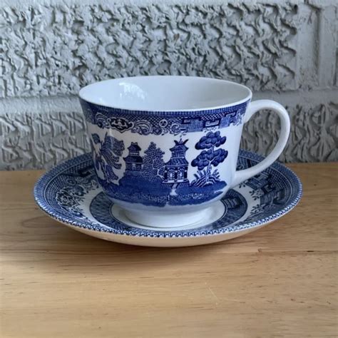 BLUE WILLOW CHURCHILL England Vintage Coffee/Tea Cup And Saucer Set $6.00 - PicClick