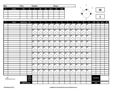 30+ Printable Baseball Scoresheet / Scorecard Templates - Template Lab