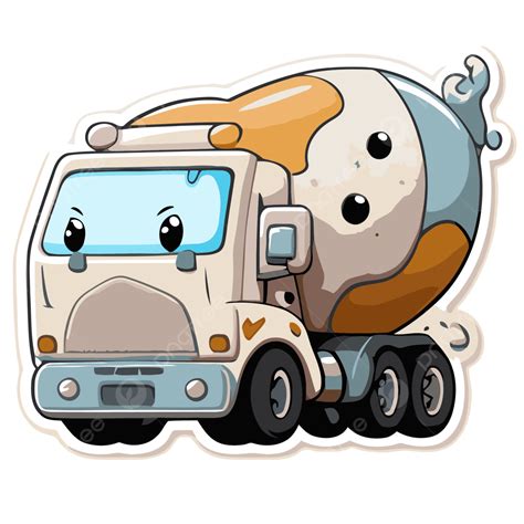 The Cement Mixer Truck Cartoon Sticker Vector Clipart, Concrete Truck, Concrete Truck Clipart ...