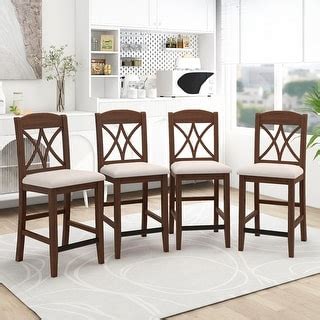 Casual Counter Height Wood Upholstered Dining Chairs(Set of 4) - Bed ...