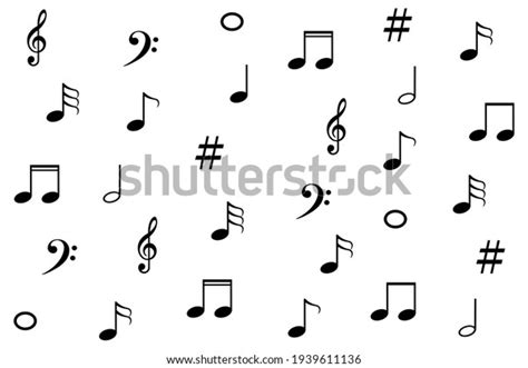 Set Music Notes Black Silhouette Isolated Stock Illustration 1939611136