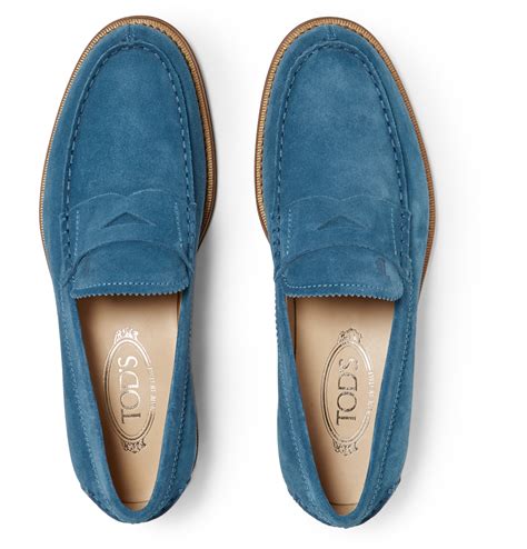 Tod's Suede Penny Loafers in Blue for Men - Lyst