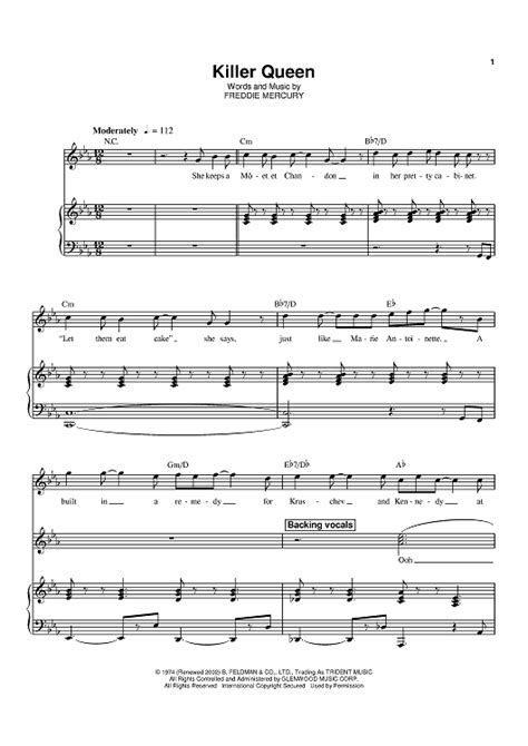 Killer Queen" Sheet Music by Queen for Piano/Vocal/Chords - Sheet Music Now