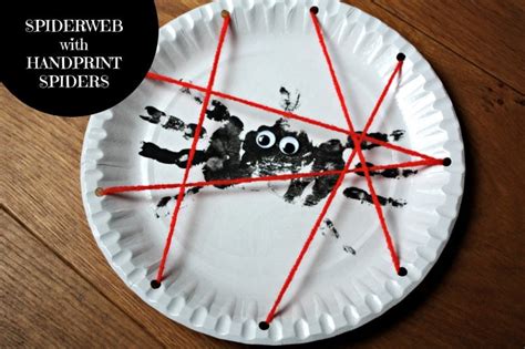 Spider Web Paper Plates with Hand Print Spiders! - Emma Owl