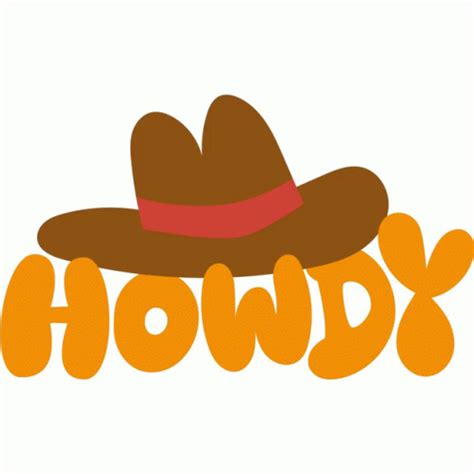 Howdy Brown Cowboy Hat Above Howdy In Yellow Bubble Letters Sticker – Howdy Brown Cowboy Hat ...