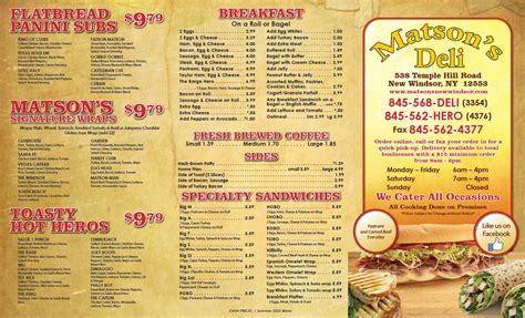 Deli Menu - Matson's Deli and Cafe - New Windsor, NY